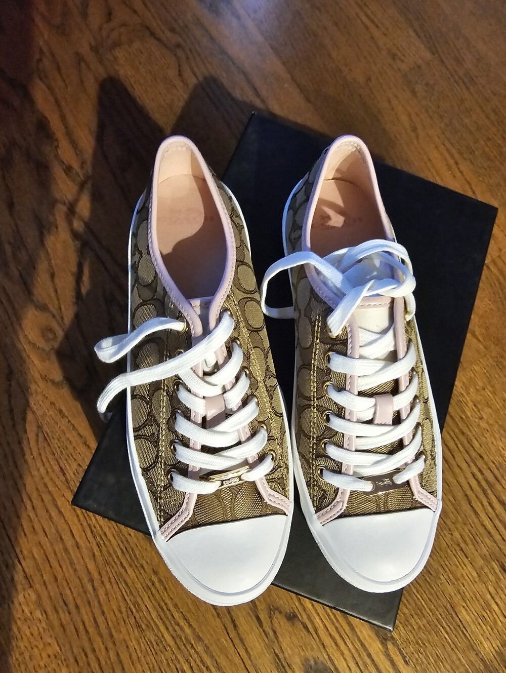 Coach Monogram Low-Top Sneaker in Brown and Light Pink